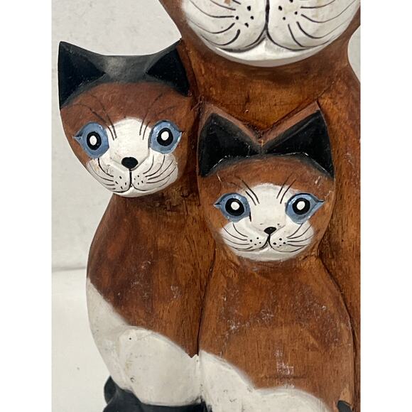 Hand carved Wooden Cats Standing Staring Together Folk Art Piece - Picture 6 of 16